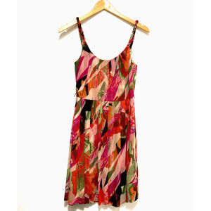 Donna‎ Ricco Women's Sz 4 Silk Abstract Watercolor Braided Strap Pleated Dress